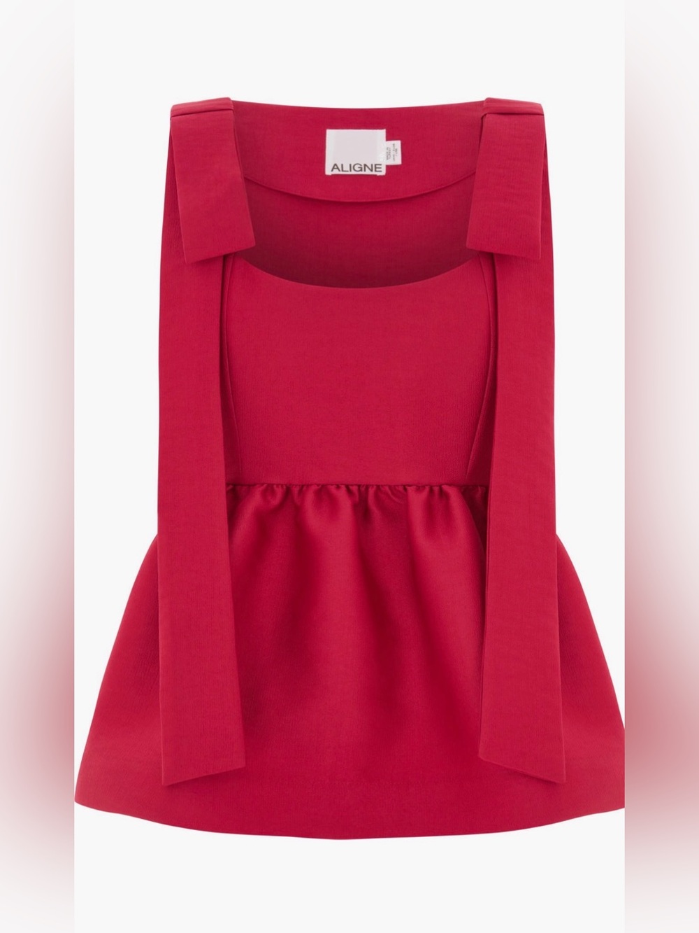 Square-Neck Peplum Camisole with Statement Shoulder Ties in Fuchsia - Picture 5 of 10